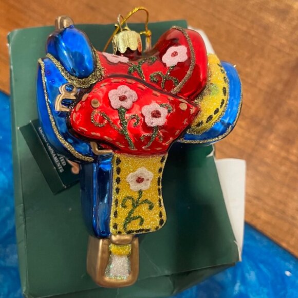 Kurt Adler Noble Gems Glass Saddle with Flowers Ornament NWT - Picture 4 of 9